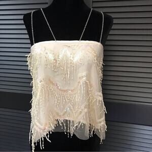 Fairycore Walk in Dark Sequin & Fringe Top, Delicate Feminine and Fun, Size XS/S